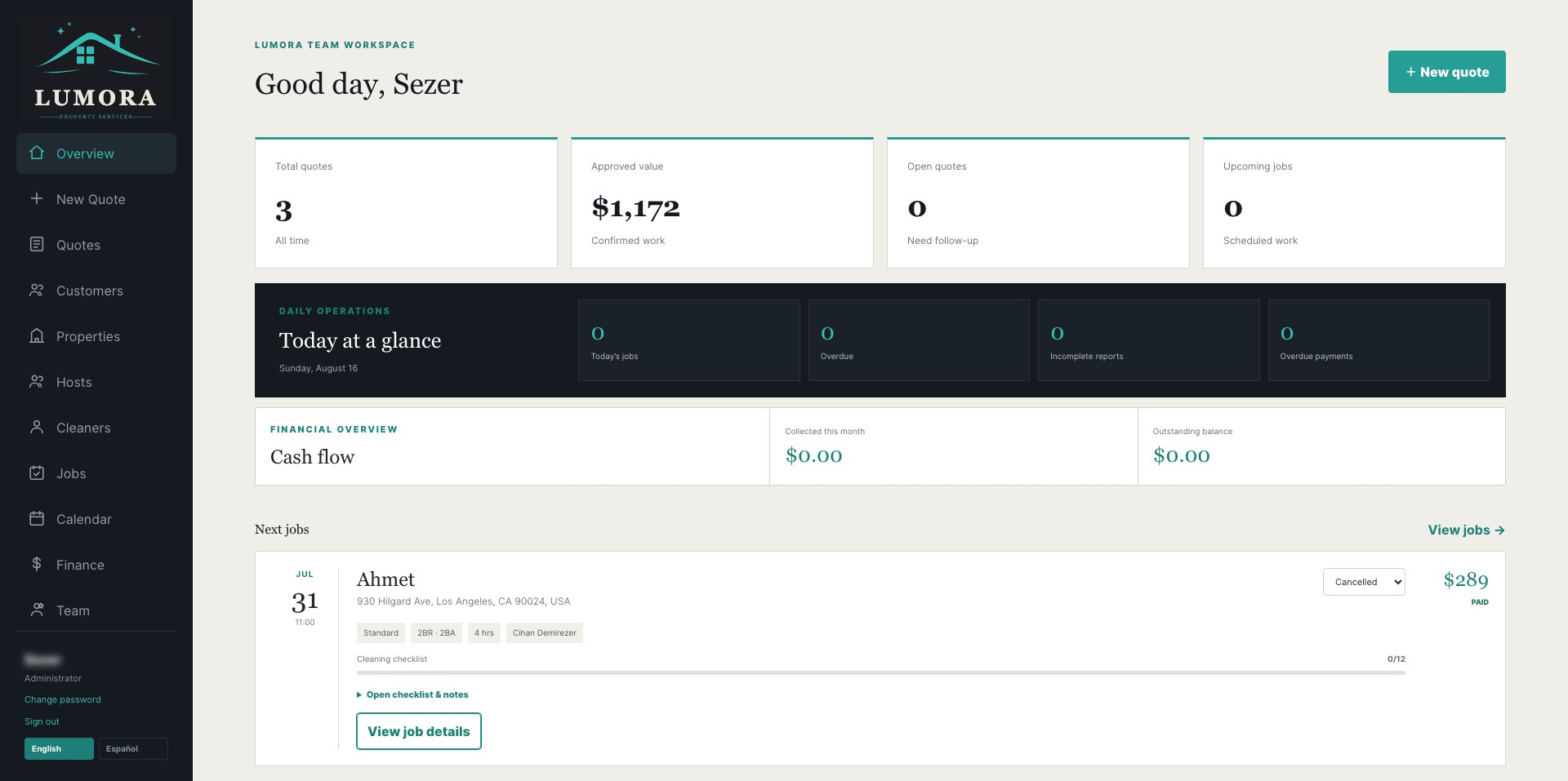 Lumora Team Workspace interface